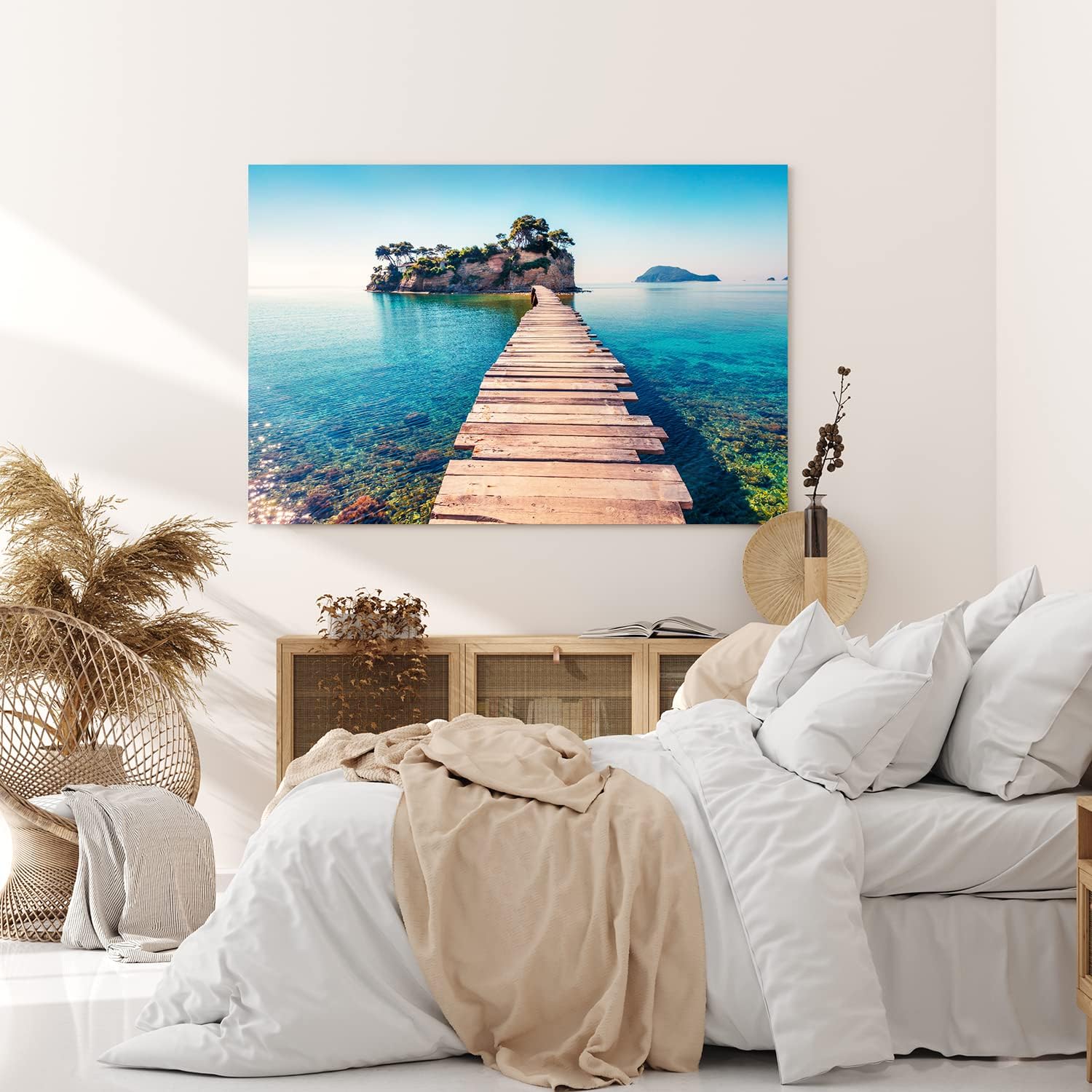 Paul Sinus Wandbild 120x80cm Holzsteg zur Insel Meer Strand Thailand Felsen Sommer
