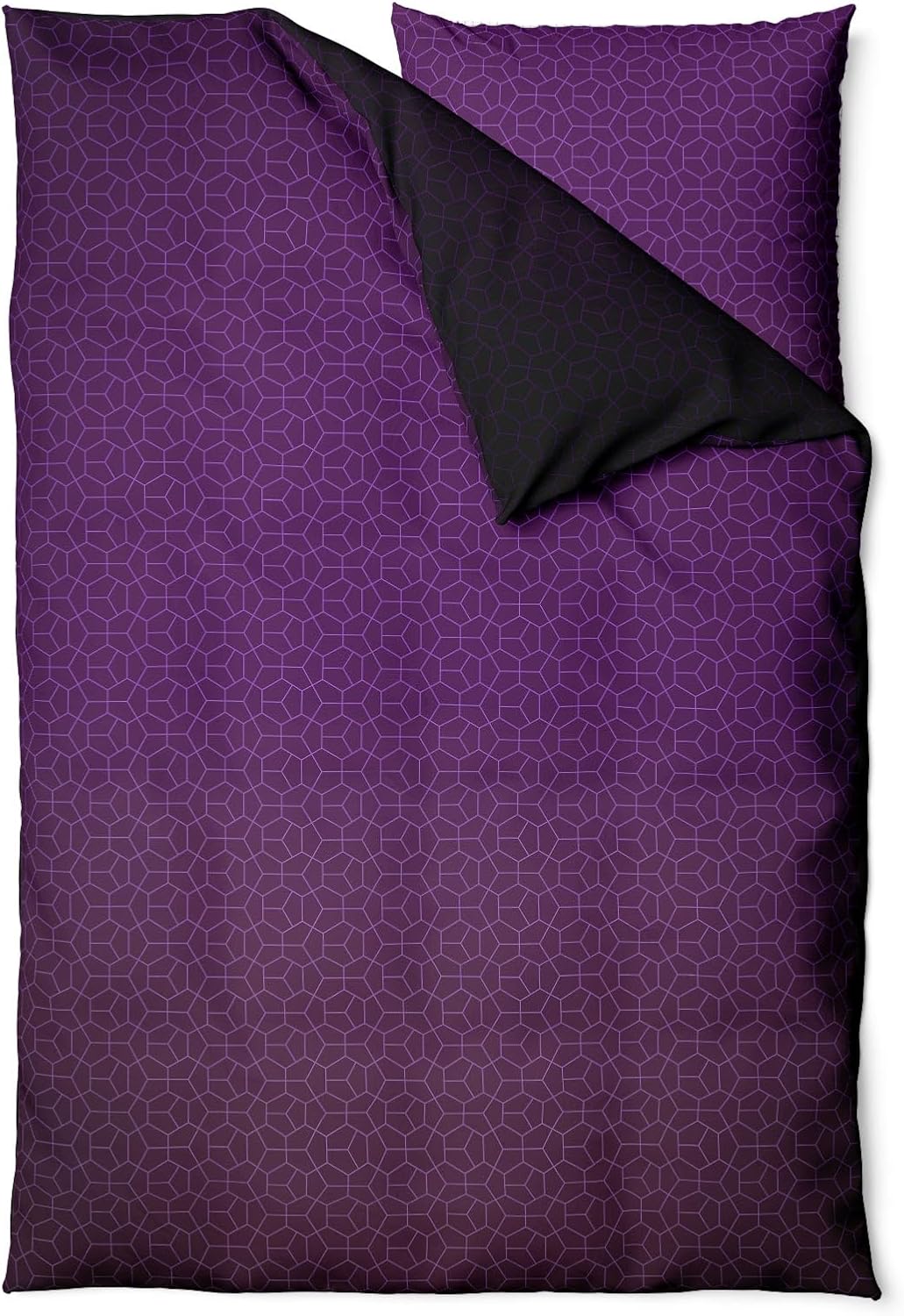 Sinus Art Bettwäsche 135x200 cm + 80x80 cm – Elegante Mikrofaser-Wendebettwäsche in Dunkelviolett mit geometrischem Wabenmuster – pflegeleicht, atmungsaktiv, mit Reißverschluss