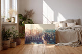Sinus Art Wandbild 120x80cm Stimmungsvolle Stadtsilhouette mit Brooklyn Bridge und Sonnenlicht über Manhattan