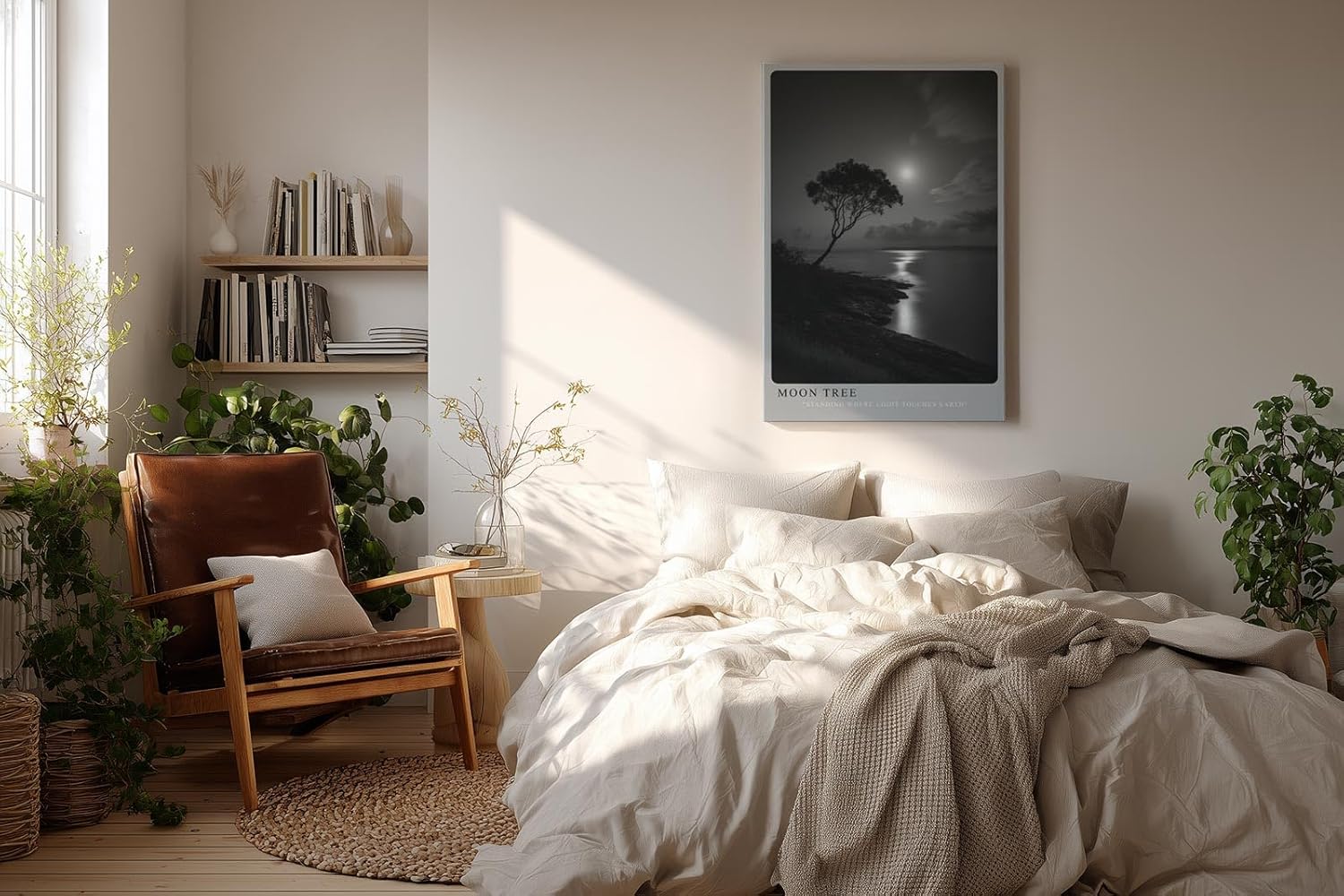 Paul Sinus Wandbild in 40x60cm Moon Tree – stimmungsvolle Schwarz-Weiß-Landschaft mit Baum am Ufer im Mondlicht