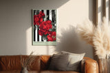 Paul Sinus Wandbild in 40x60cm Pop Botanica – Rote Pfingstrosen vor schwarz-weißem Streifenmuster