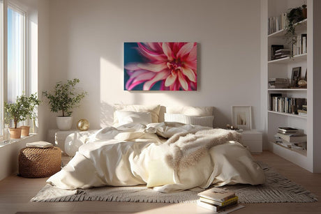 Sinus Art Wandbild 120x80cm Makroaufnahme einer farbenprächtigen Dahlie mit weichen Formen und kraftvoller Blütenmitte