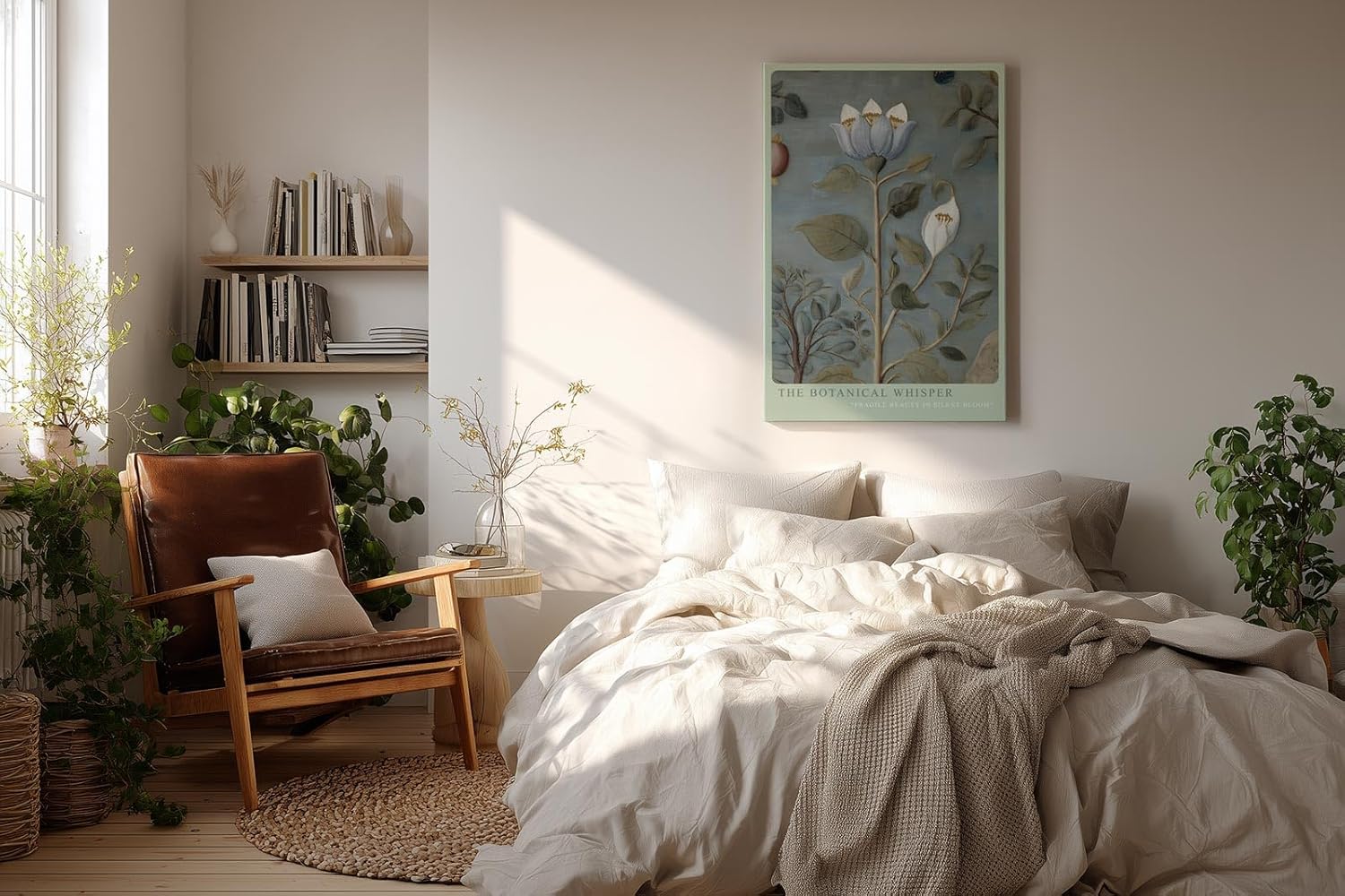 Paul Sinus Wandbild in 40x60cm The Botanical Whisper Feine botanische Illustration einer blauen Blüte mit Blättern auf dezentem Hintergrund