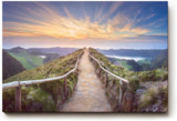 Sinus Art Wandbild 120x80cm Panoramaweg mit Geländer auf Höhenzug im goldenen Abendlicht für weite Raumwirkung