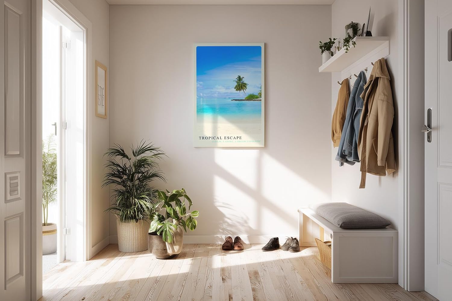 Paul Sinus Kunstdruck 40x60cm Tropical Escape mit Palmenstrand und türkisblauem Meer in der Karibik