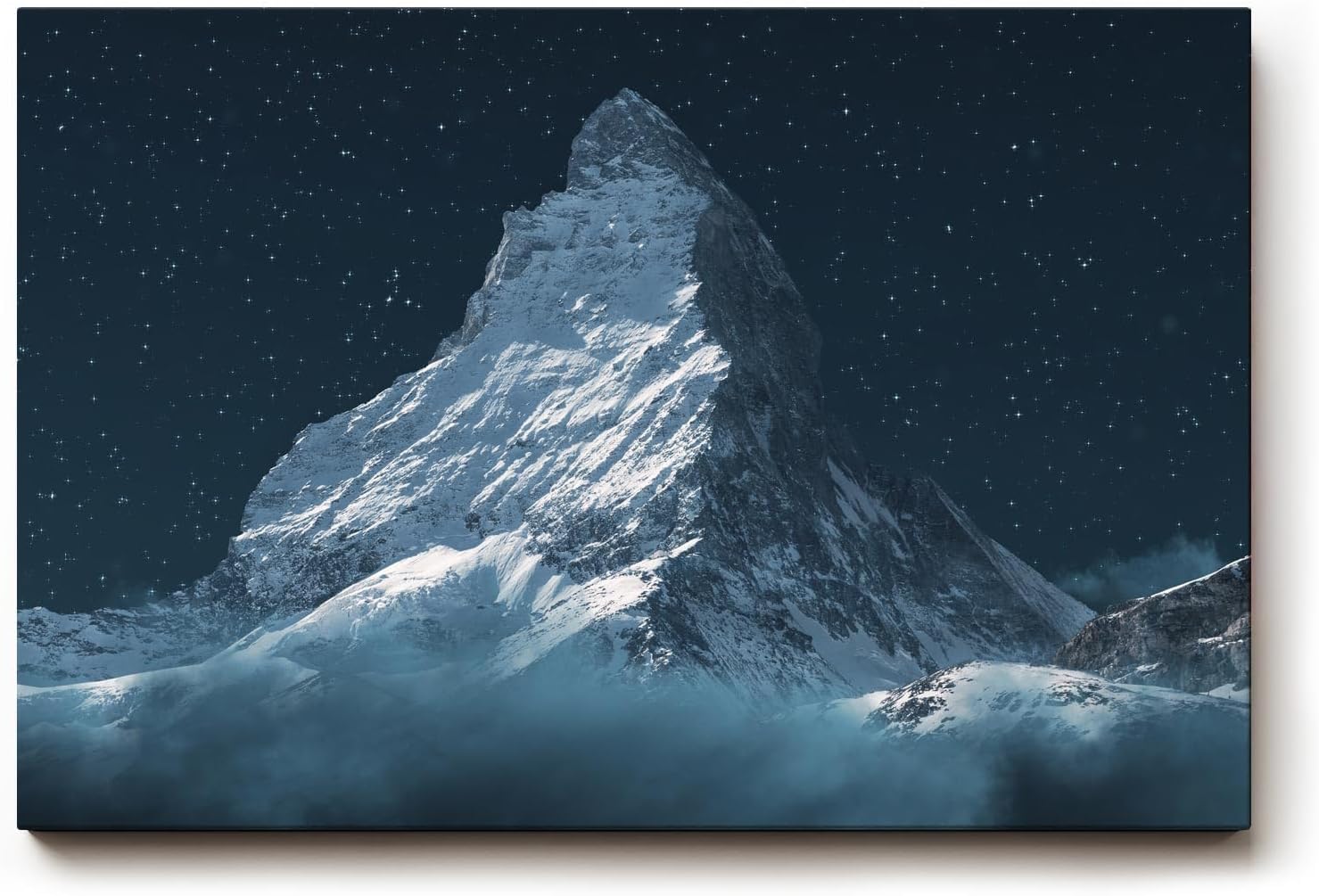 Sinus Art Wandbild 120x80cm Silbrig schimmernder Gipfel des Matterhorns vor dunklem Nachthimmel