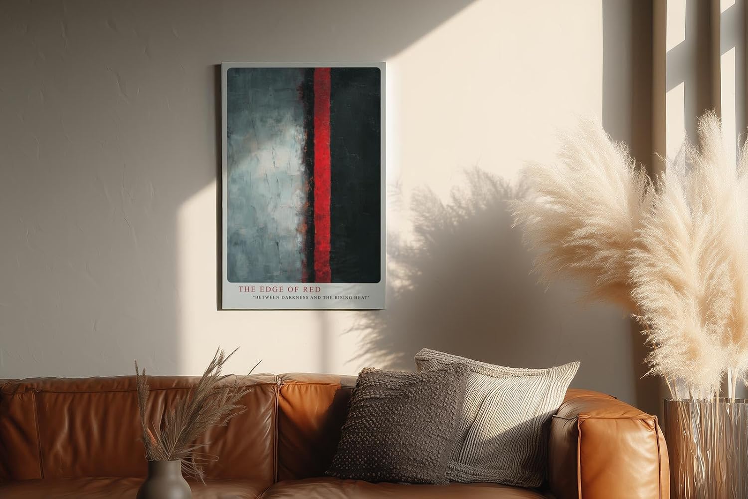Paul Sinus Wandbild in 40x60cm The Edge of Red – Abstraktes Kunstwerk mit starkem Farbkontrast zwischen Schwarz, Grau und Rot