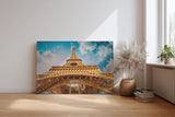 Sinus Art Wandbild 120x80cm Atemberaubende Perspektive auf den Eiffelturm mit imposanter Himmelsszenerie