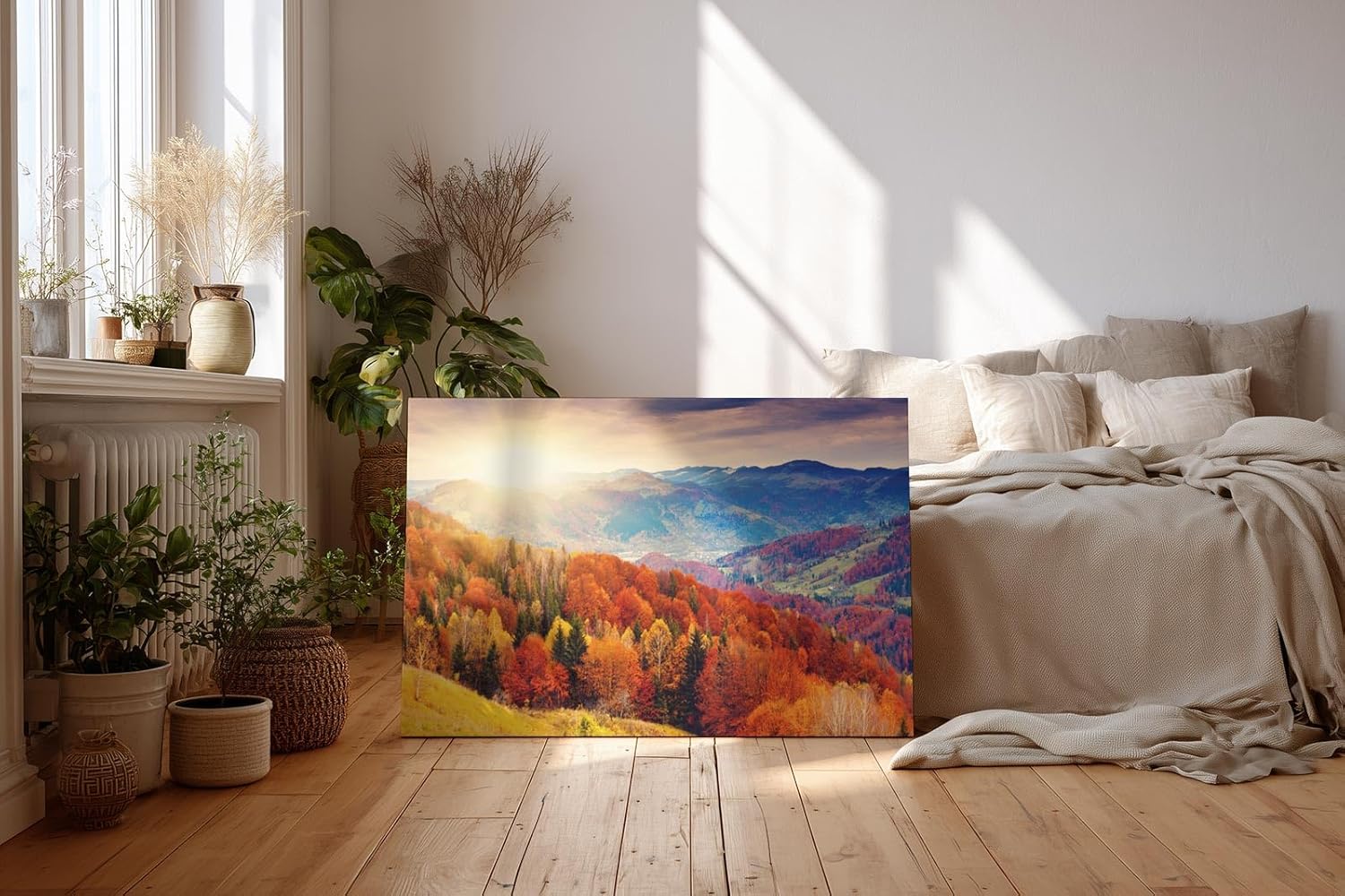 Sinus Art Wandbild 120x80cm Farbintensive Hügellandschaft im Morgenlicht – warm, lebendig und atmosphärisch