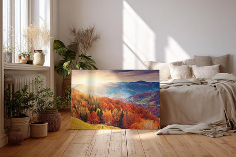 Sinus Art Wandbild 120x80cm Farbintensive Hügellandschaft im Morgenlicht – warm, lebendig und atmosphärisch