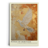 Paul Sinus Leinwandbild 40x60cm Flügel des Erbes – Symbolische weiße Taube im Flug mit goldenem Hintergrund und ausdrucksstarker Eleganz