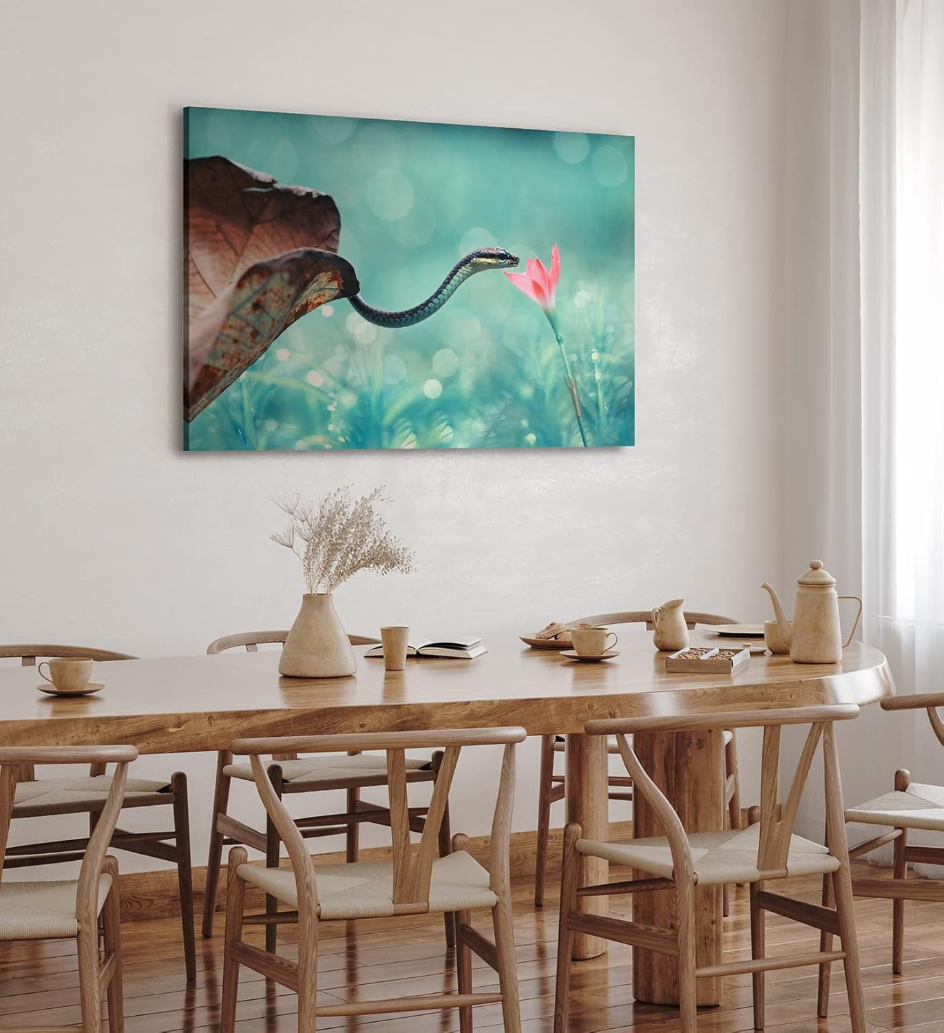 Paul Sinus Wandbild 120x80cm Babyschlange Schlange Blüte Tierfotografie Kunstvoll