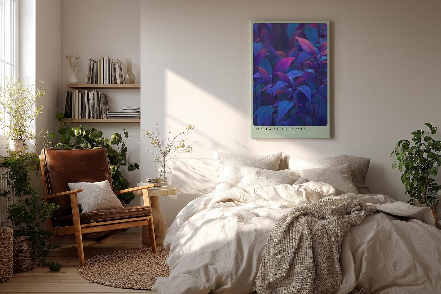Paul Sinus Wandbild in 40x60cm The Twilight Leaves – Intensiv gefärbte Pflanzenblätter in Blauund Lilatönen, inspiriert vom Zauber der Dämmerung