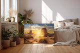 Sinus Art Wandbild 120x80cm Dramatischer Sonnenuntergang mit Wüstenformationen und weitem Himmel