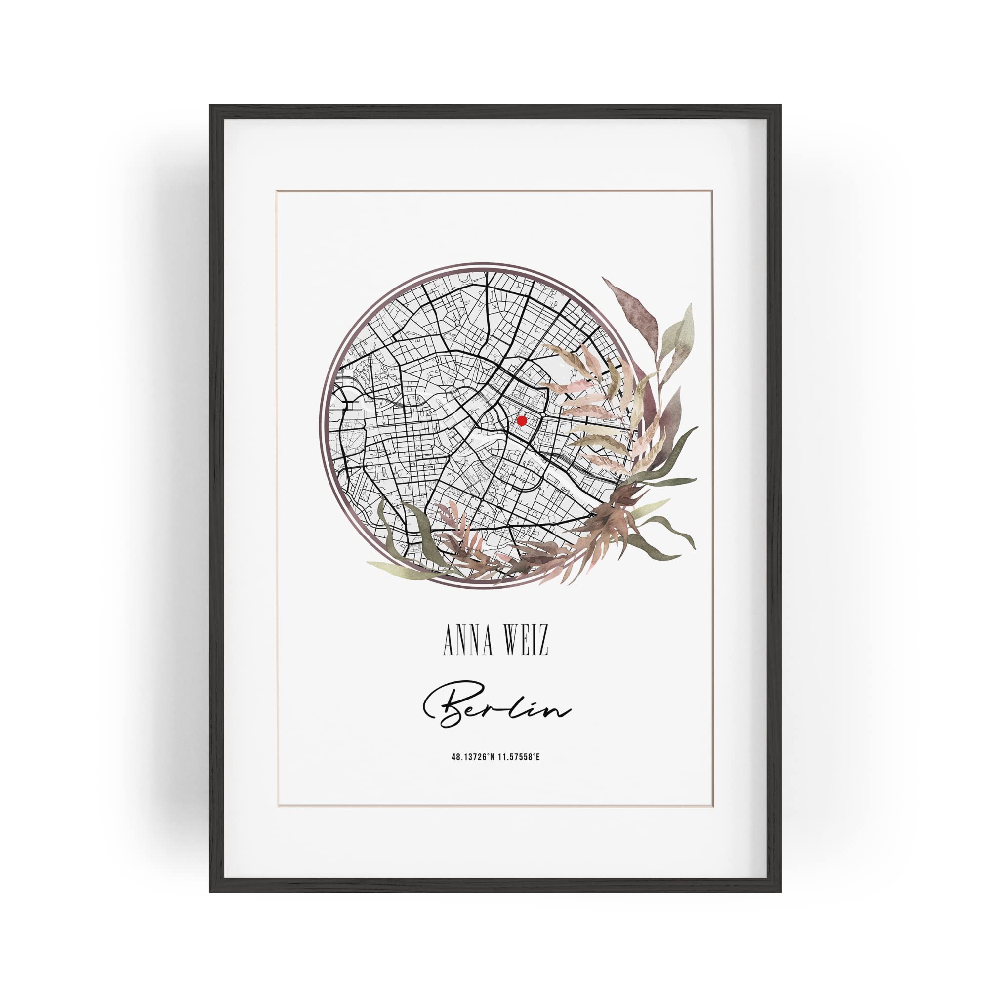 Paul Sinus Bilderrahmen anpassbar mit deinen GPS Koordinaten und Namen. 30cm x 42cm Holz Wechselrahmen mit Glas und Passepartout. Individuelles Geschenk. (ohne Rahmen)