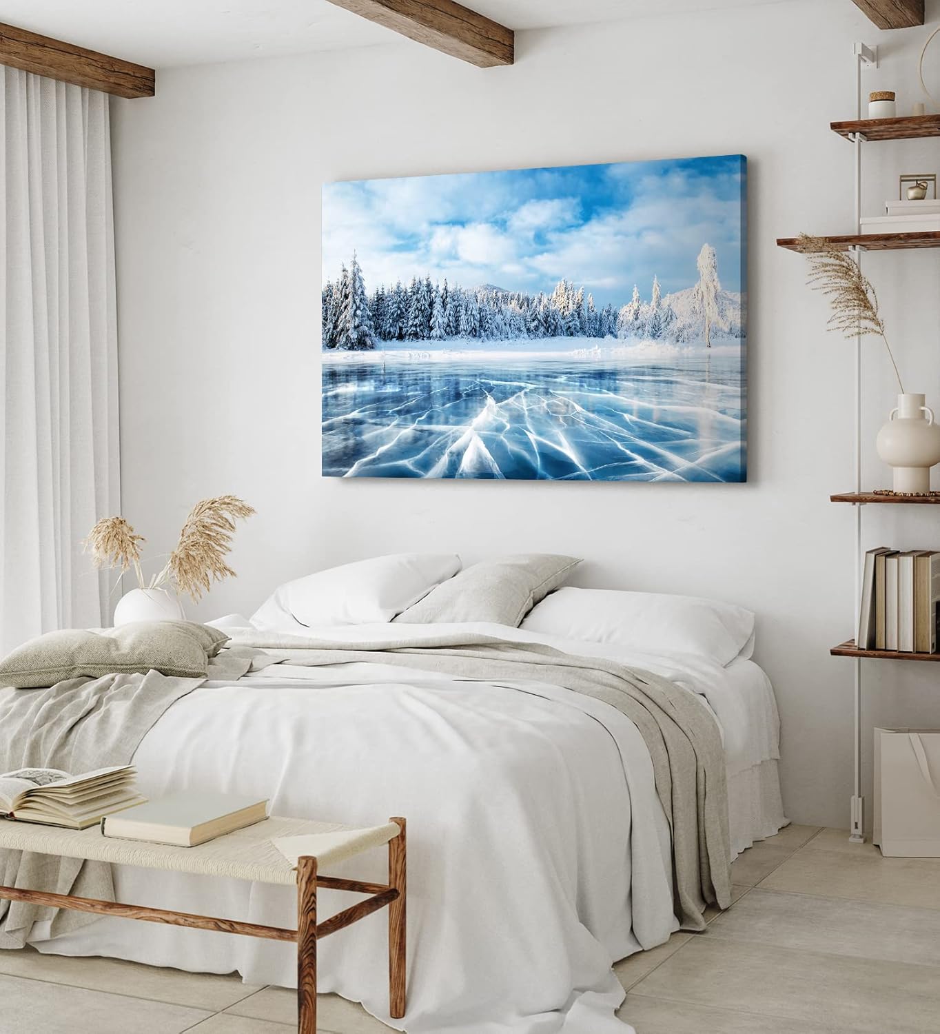 Paul Sinus Wandbild 120x80cm Winter Schnee gefrorener See Tannenwald Eis