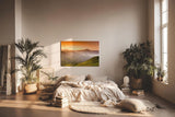 Sinus Art Wandbild 120x80cm Sanfte Hügellandschaft mit Lichtstimmung und Weitblick auf Bergketten