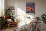 Paul Sinus Wandbild in 40x60cm Segelboot bei Sonnenuntergang mit violett-orangefarbenem Himmel und ruhiger Wasserfläche