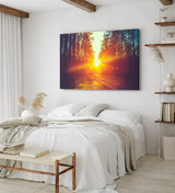 Paul Sinus Wandbild 120x80cm Sonnenuntergang Sonnenstrahl Wald Bäume Natur