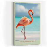 Paul Sinus Wandbild in 40x60cm The Flamingo Walk Eleganter Flamingo am Strand mit türkisfarbenem Meer im Hintergrund für stilvolle Raumgestaltung