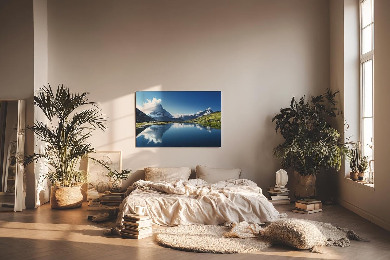 Sinus Art Wandbild 120x80cm Majestätisches Matterhorn reflektiert sich in klarem Bergsee unter blauem Himmel