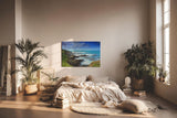 Sinus Art Wandbild 120x80cm Felsige Küste trifft auf türkisfarbenes Meer unter dramatischem Himmel