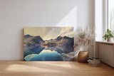 Sinus Art Wandbild 120x80cm Berge und Himmel spiegeln sich perfekt in einem ruhigen klaren See vor beeindruckender Kulisse