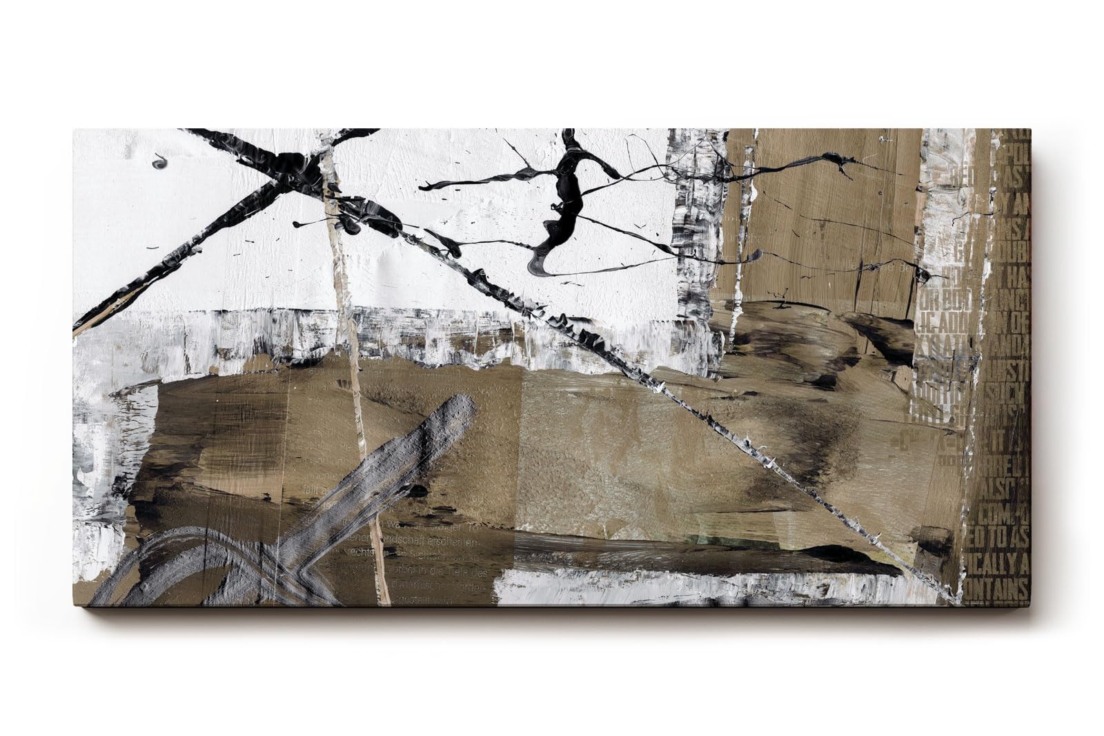 Sinus Art Wandbild 120x80cm Abstrakte Elemente in Schwarz, Weiß und Braun mit grafischen Linien und Symbolen