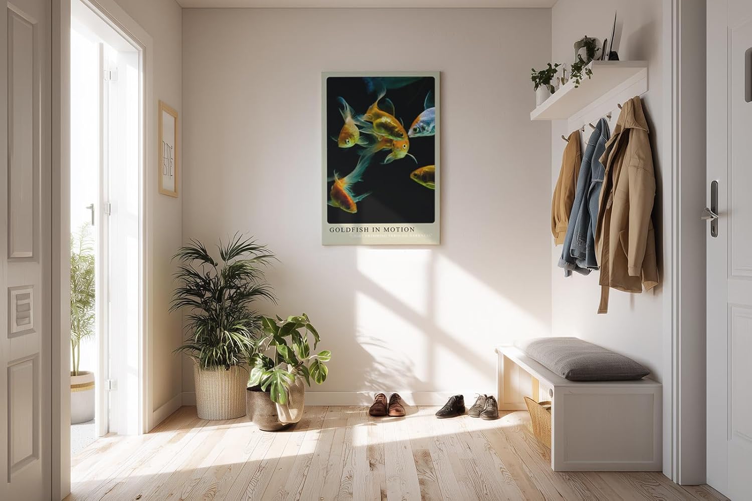 Paul Sinus Kunstdruck 40x60cm Goldfish in Motion – Elegante Goldfische in lebendiger Bewegung auf schwarzem Grund