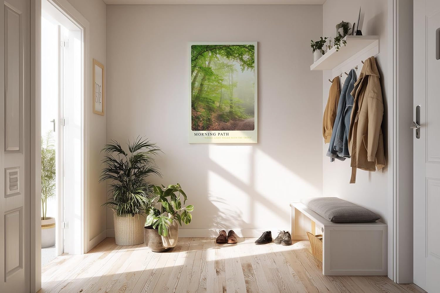 Paul Sinus Kunstdruck 40x60cm Wald Morgenstimmung Natur Pfad Licht grün Spaziergang Morning Path