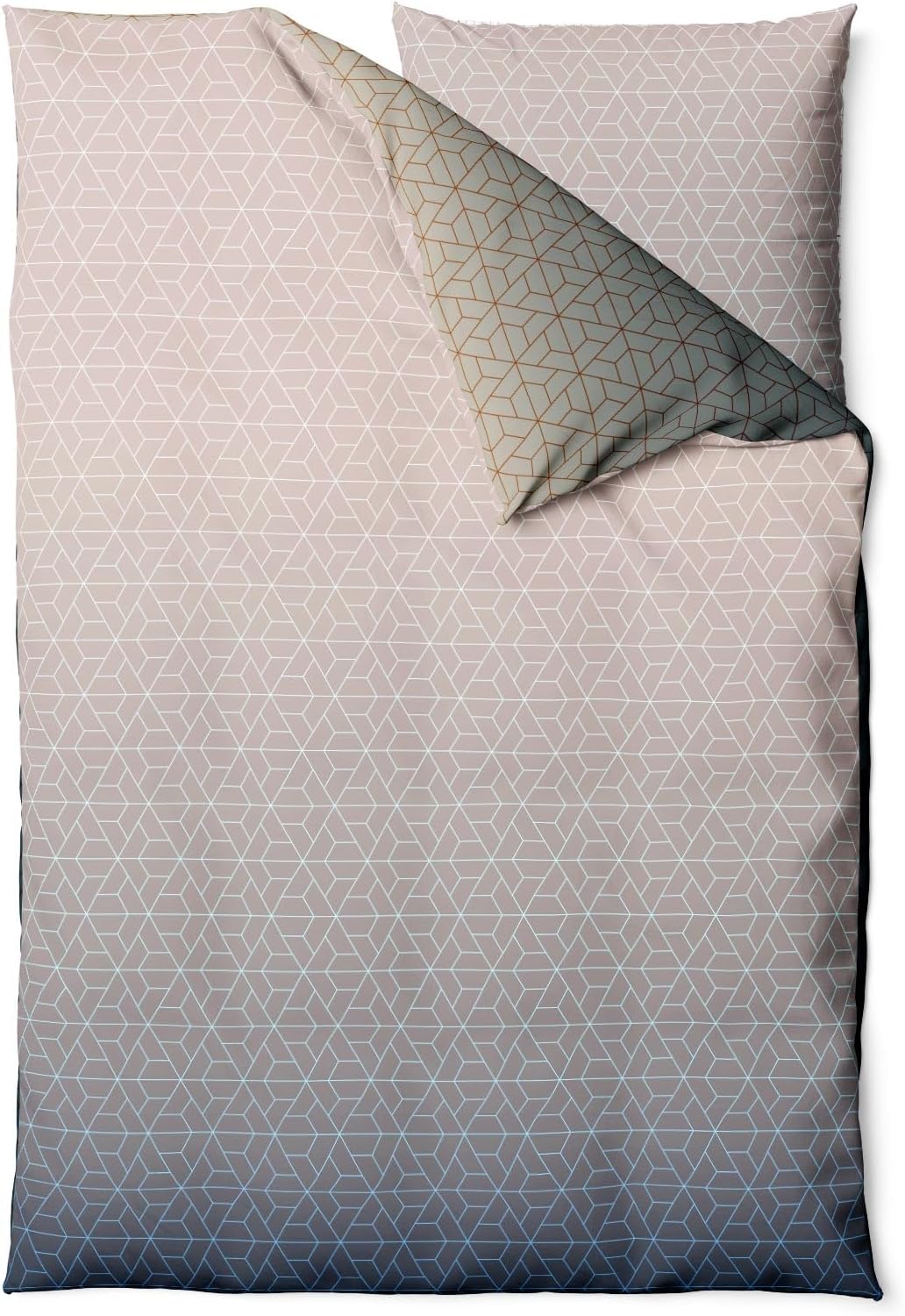 Sinus Art Bettwäsche 135x200 cm + 80x80 cm – Zweifarbige Wendeoptik in Dunkelgrün & Beige mit geometrischem Muster – Mikrofaser mit Reißverschluss