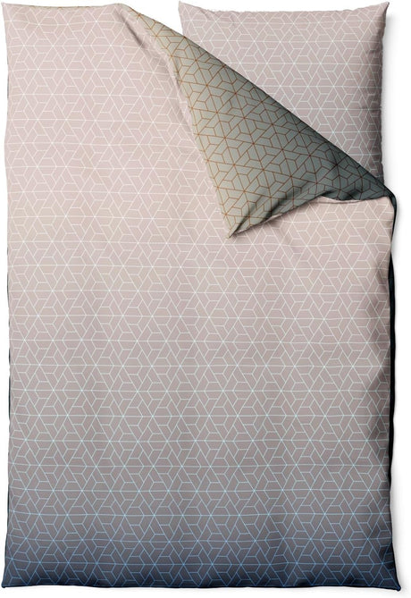Sinus Art Bettwäsche 135x200 cm + 80x80 cm – Zweifarbige Wendeoptik in Dunkelgrün & Beige mit geometrischem Muster – Mikrofaser mit Reißverschluss