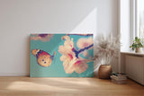Sinus Art Wandbild 120x80cm Frühlingshaftes Motiv mit Schmetterling an rosa Blüte auf hellblauem Hintergrund