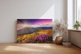 Sinus Art Wandbild 120x80cm Stimmungsvolles Landschaftsmotiv mit leuchtendem Himmel und blühender Wiese