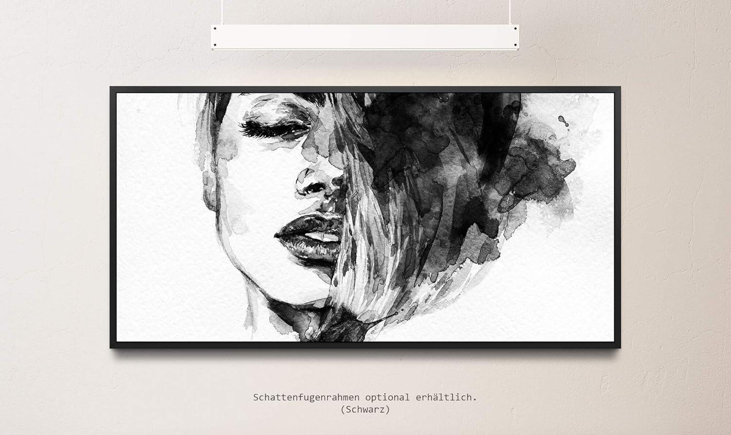 Frauen Gesicht ca. 130x70cm Wandbild inklusive Schattenfugenrahmen schwarz - Panorama Leinwand Bild XXL Format Wandbilder Wohnzimmer Wohnung Deko Kunstdrucke
