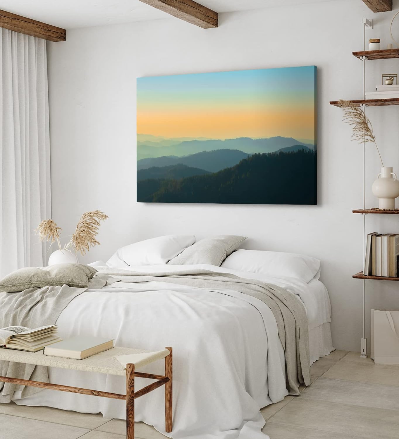 Paul Sinus Wandbild 120x80cm Berglandschaft Berge Gebirge Tannen Natur Sonnenuntergang