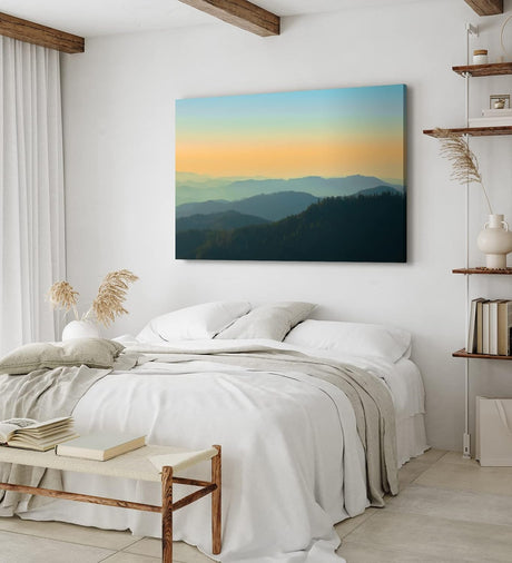 Paul Sinus Wandbild 120x80cm Berglandschaft Berge Gebirge Tannen Natur Sonnenuntergang