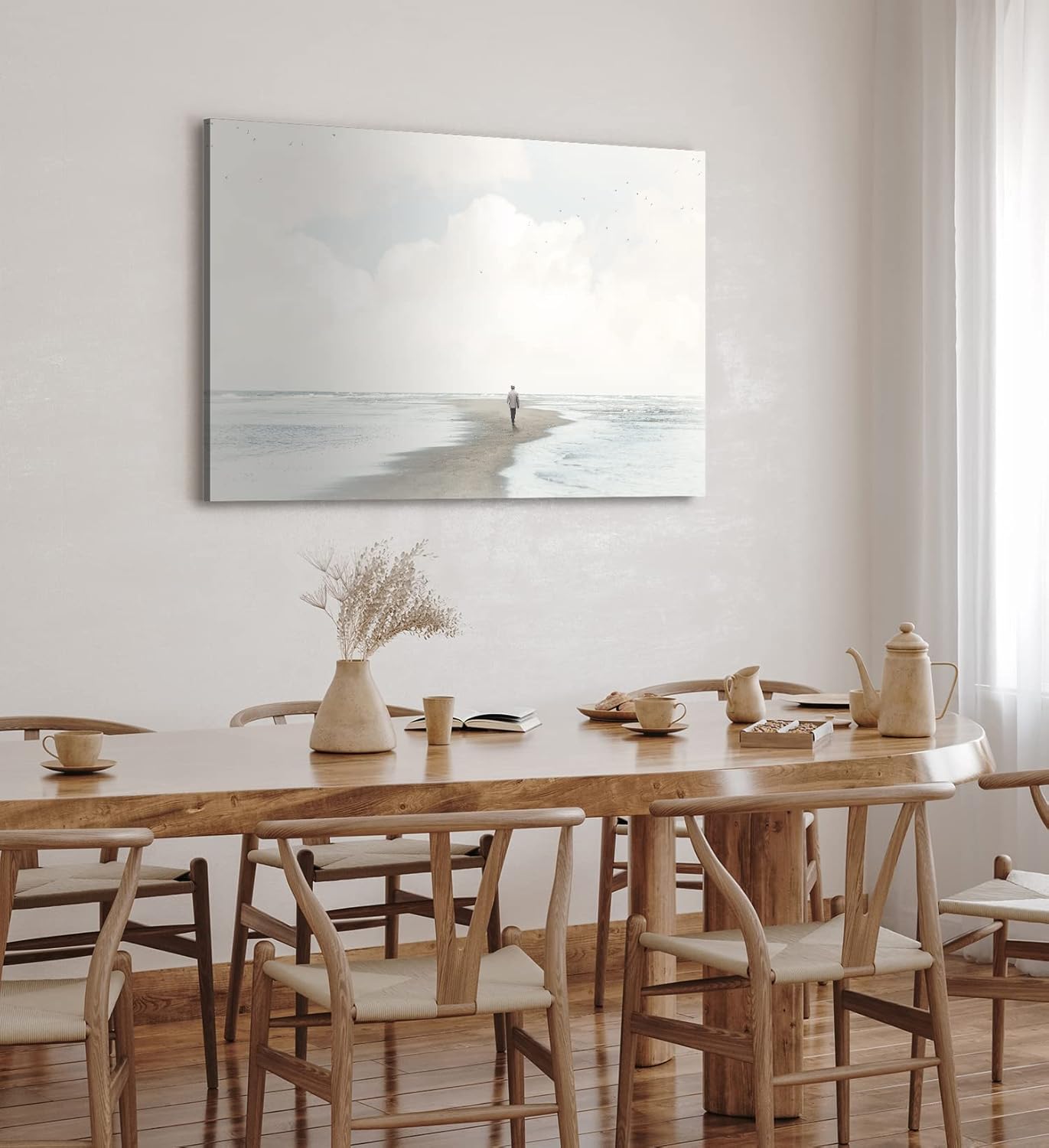 Paul Sinus Wandbild 120x80cm Einsamer Mann Nordsee Meer Horizont Hell weißer Himmel
