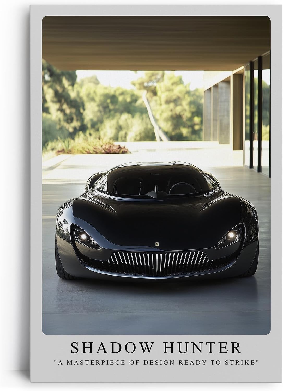 Paul Sinus Leinwandbild 60x90cm futuristischer schwarzer Supersportwagen mit aggressivem Design und luxuriöser Ästhetik in moderner Architektur