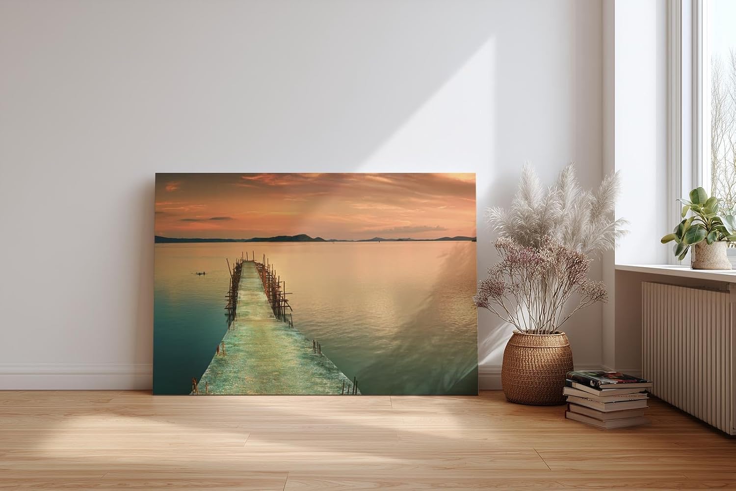 Sinus Art Wandbild 120x80cm Der verfallene Holzsteg führt ins ruhige Wasser und lädt zur inneren Einkehr ein