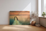 Sinus Art Wandbild 120x80cm Der verfallene Holzsteg führt ins ruhige Wasser und lädt zur inneren Einkehr ein