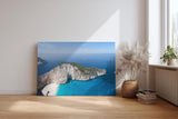 Sinus Art Wandbild 120x80cm Satte Türkistöne, weiße Felsen und mediterranes Flair gestochen scharf
