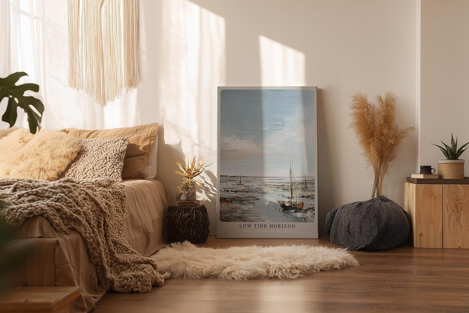 Paul Sinus Wandbild in 40x60cm Segelboote bei Ebbe – maritimes Ölgemälde mit ruhiger Küstenstimmung für entspannende Wohnraumgestaltung