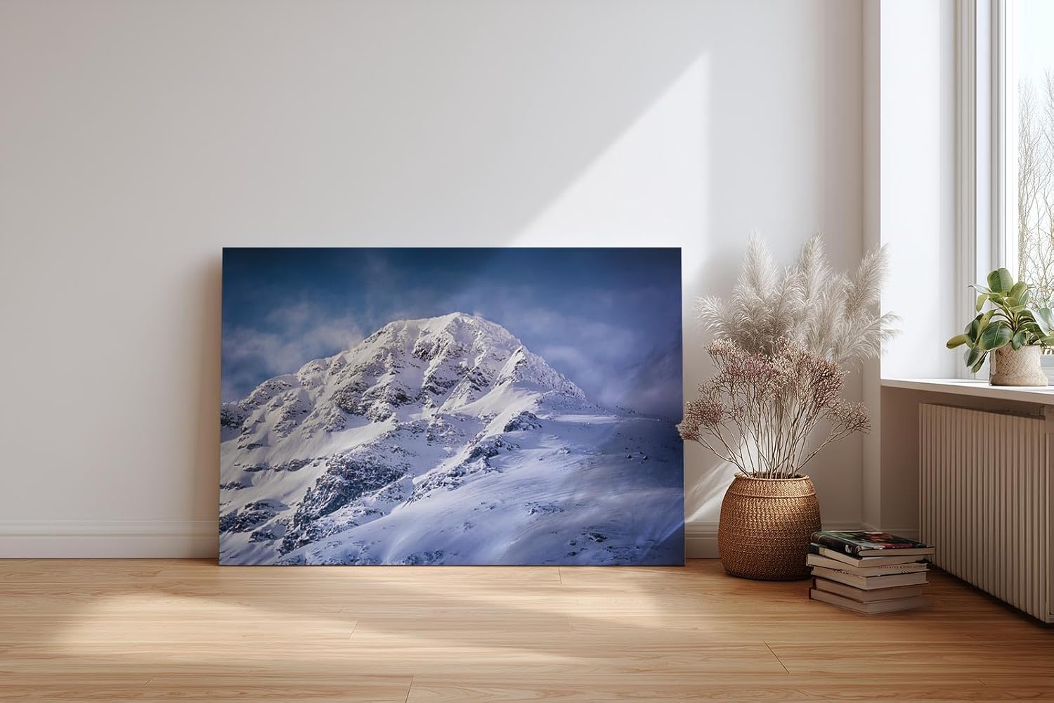 Sinus Art Wandbild 120x80cm Imposanter Schneegipfel unter blauem Himmel mit Licht- und Schattenspiel