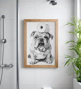 Paul Sinus Poster/Leinwandbild/Rahmenoption – Bulldogge mit Klopapier – Witzige WC-Deko für dein Badezimmer