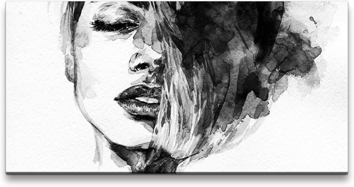 Frauen Gesicht ca. 130x70cm Wandbild inklusive Schattenfugenrahmen weiss - Panorama Leinwand Bild XXL Format Wandbilder Wohnzimmer Wohnung Deko Kunstdrucke