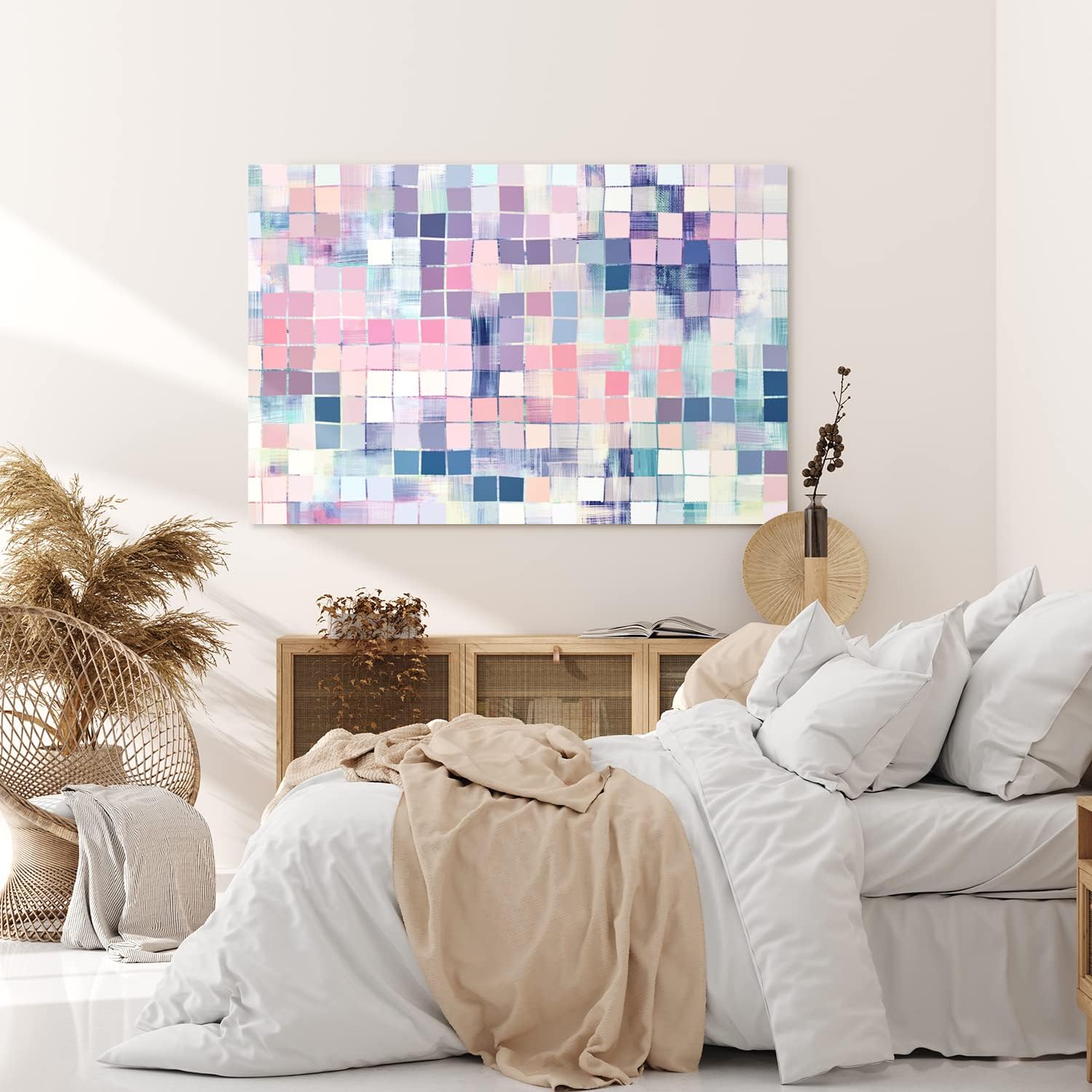 Wandbild 120x80cm Abstrakt Kunst Vierecke Pastelltöne Modern