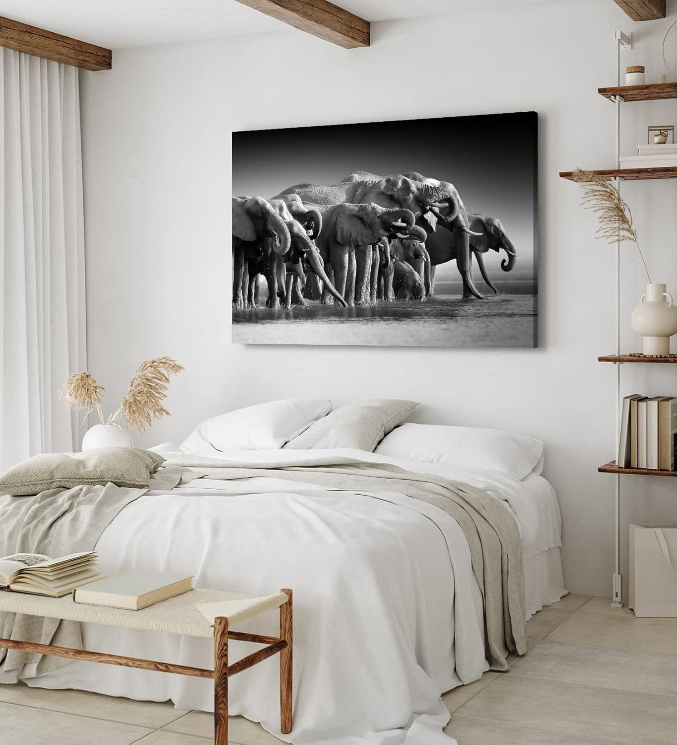 Paul Sinus Wandbild 120x80cm Schwarz Weiß Fotografie Elefanten Elefantenherde Tierfotografie