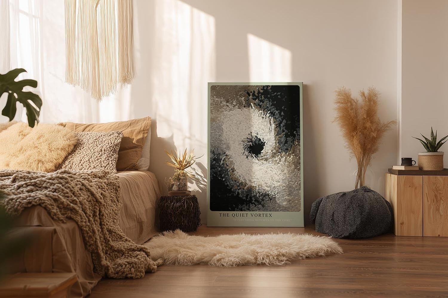 Paul Sinus Wandbild in 40x60cm The Quiet Vortex – Abstrakte Wirbelkomposition in Schwarz, Weiß und Brauntönen mit sanften Übergängen