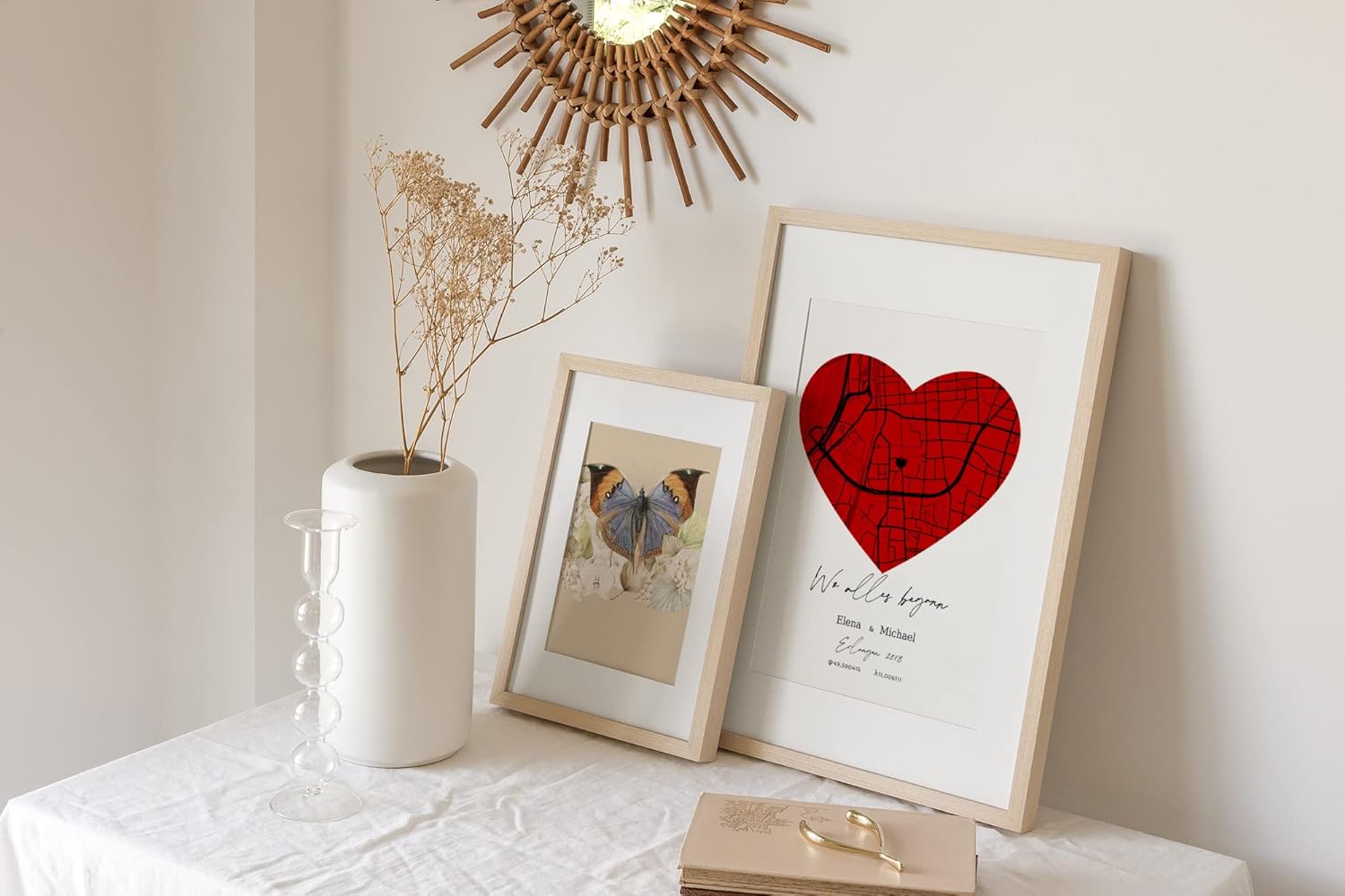 Paul Sinus Bilderrahmen mit deinen GPS Koordinaten und Namen. 30cm x 42cm Holz Wechselrahmen mit Glas und Passepartout. Personalisierte Geschenkidee. LOVE. (ohne Rahmen)